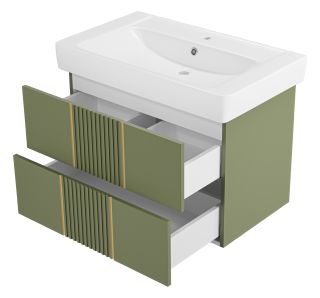 Подвесная тумба под раковину Brevita Vega VEG-09080-0802Я 80см зелёный/золото